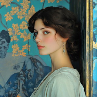 Cloudbrocade style, Midjourney V6.1: photographic portrait of female protagonist