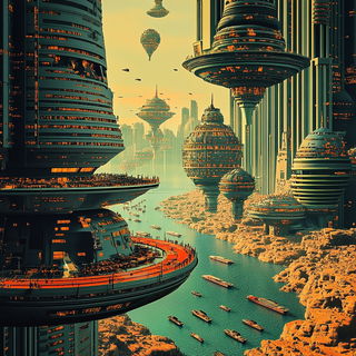 Chromaflood style, Midjourney V6.1: megacity with futuristic bioarchitecture