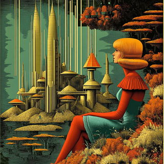 Chromaflood style, Midjourney V6.1: retro fairy-tale illustration