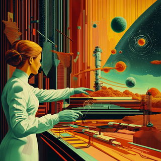 Chromaflood style, Midjourney V6.1: editorial illustration for popular scientific magazine cover