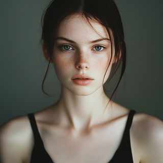 Orchardgris style, Midjourney V6.1: photographic portrait of female protagonist