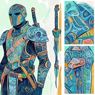 Cinderstretch style, Midjourney V6.1: concept art character design of retropunk steam knight