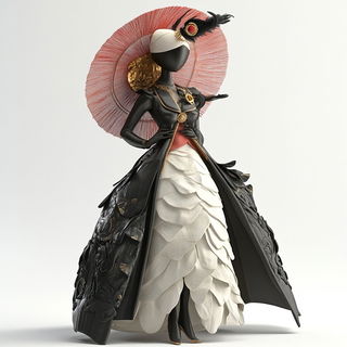 Neonolithics style, Midjourney V6.1: haute-couture fashion outfit