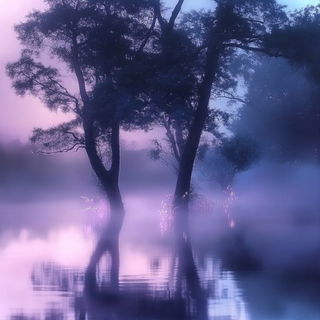 Inkshore Pastoralism style, Midjourney V6.1: realistic landscape photograph of quiet dawn