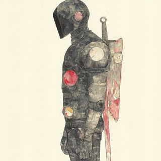 Inksublimation style, Midjourney V6.1: concept art character design of retropunk steam knight