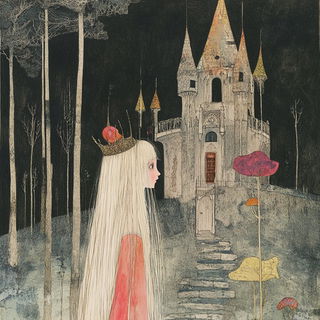 Inksublimation style, Midjourney V6.1: retro fairy-tale illustration