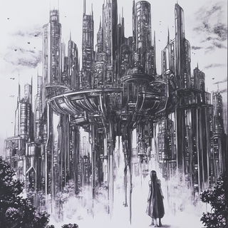 Chrysometal Gothic style, Midjourney V6.1: megacity with futuristic bioarchitecture