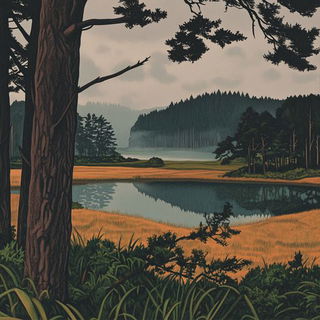 Ruinwake Chromaturgy style, Midjourney V6.1: realistic landscape photograph of quiet dawn