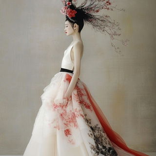 Chromegild style, Midjourney V6.1: haute-couture fashion outfit