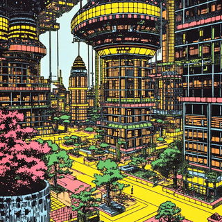 Backstage Sunfall style, Midjourney V6.1: megacity with futuristic bioarchitecture