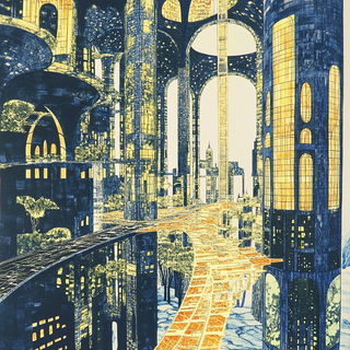 Kaleidocandy style, Midjourney V6.1: megacity with futuristic bioarchitecture