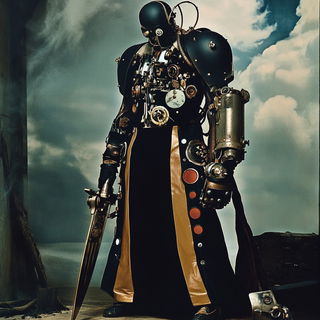 Slagpetal style, Midjourney V6.1: concept art character design of retropunk steam knight