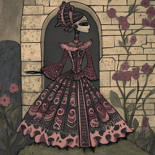 Fossil Circuitry style, Midjourney V6.1: haute-couture fashion outfit