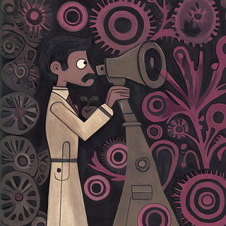 Fossil Circuitry style, Midjourney V6.1: editorial illustration for popular scientific magazine cover