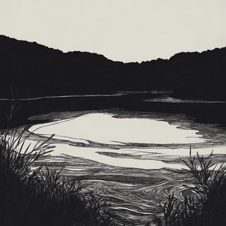 Boltsplice style, Midjourney V6.1: realistic landscape photograph of quiet dawn