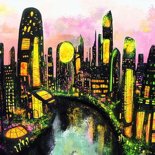 The Amber Archive style, Midjourney V6.1: megacity with futuristic bioarchitecture