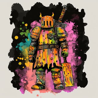 The Amber Archive style, Midjourney V6.1: concept art character design of retropunk steam knight