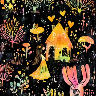 The Amber Archive style, Midjourney V6.1: retro fairy-tale illustration