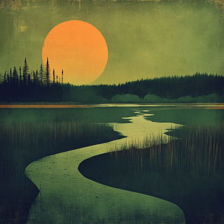 Mossmother Folklore style, Midjourney V6.1: realistic landscape photograph of quiet dawn