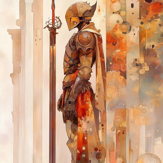 Orbitloom style, Midjourney V6.1: concept art character design of retropunk steam knight