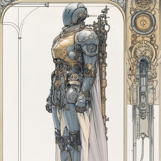 Colossocloud style, Midjourney V6.1: concept art character design of retropunk steam knight