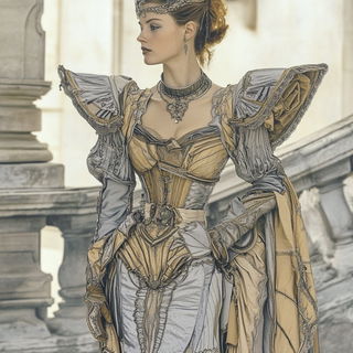 Colossocloud style, Midjourney V6.1: haute-couture fashion outfit