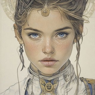 Colossocloud style, Midjourney V6.1: photographic portrait of female protagonist