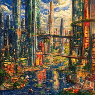 Jewelleaf Mosaic style, Midjourney V6.1: megacity with futuristic bioarchitecture