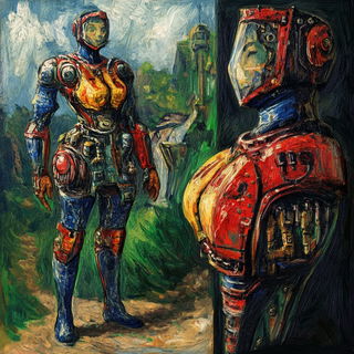 Jewelleaf Mosaic style, Midjourney V6.1: concept art character design of retropunk steam knight