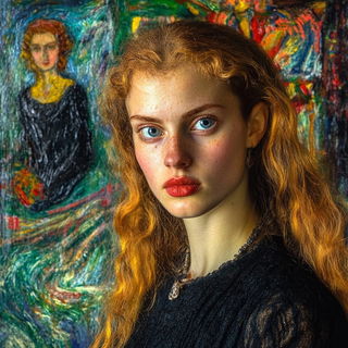 Jewelleaf Mosaic style, Midjourney V6.1: photographic portrait of female protagonist