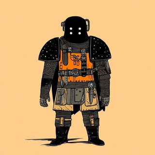 Chromabatik style, Midjourney V6.1: concept art character design of retropunk steam knight