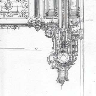 Mimograph Mythics style, Midjourney V6.1: technical infrastructure blueprint schematics