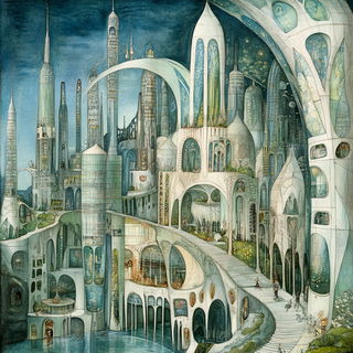 Cliffinkism style, Midjourney V6.1: megacity with futuristic bioarchitecture