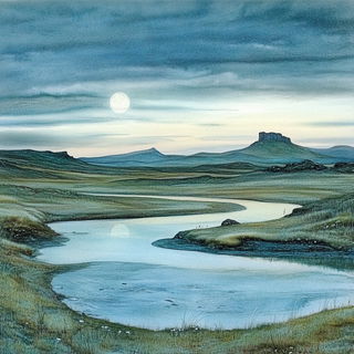Cliffinkism style, Midjourney V6.1: realistic landscape photograph of quiet dawn
