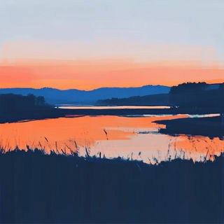 Contourium style, Midjourney V6.1: realistic landscape photograph of quiet dawn