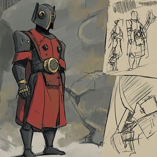 Mythopilgrimage style, Midjourney V6.1: concept art character design of retropunk steam knight