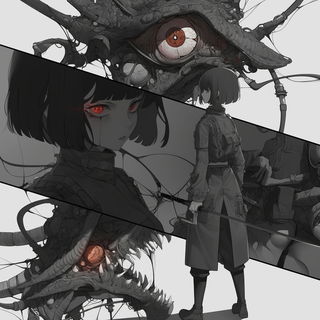 Refracted Ash Geometry style, Midjourney V6.1: black-and-white manga comic strip