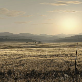 Refracted Ash Geometry style, Midjourney V6.1: realistic landscape photograph of quiet dawn