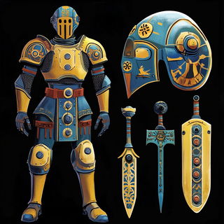 Medusa Halftone style, Midjourney V6.1: concept art character design of retropunk steam knight
