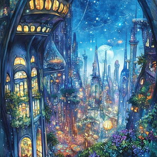 Cloudleaf Chartwork style, Midjourney V6.1: megacity with futuristic bioarchitecture