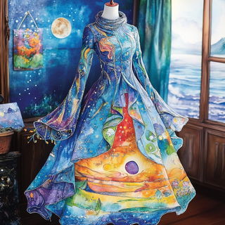 Cloudleaf Chartwork style, Midjourney V6.1: haute-couture fashion outfit