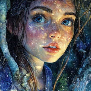 Cloudleaf Chartwork style, Midjourney V6.1: photographic portrait of female protagonist