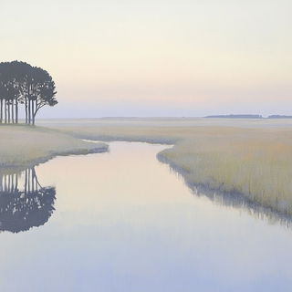 Redmouth Goldplate style, Midjourney V6.1: realistic landscape photograph of quiet dawn