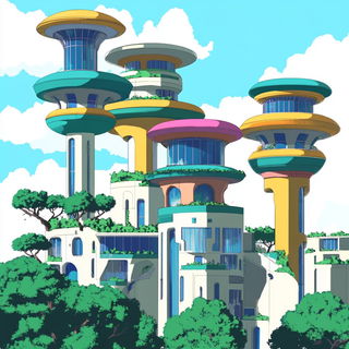 Mosaicflare style, Midjourney V6.1: megacity with futuristic bioarchitecture