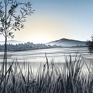 Abyssal Fossilism style, Midjourney V6.1: realistic landscape photograph of quiet dawn