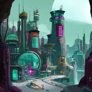 Palafitte Chromapop style, Midjourney V6.1: megacity with futuristic bioarchitecture