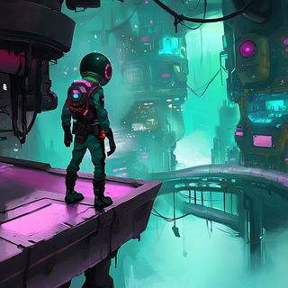 Palafitte Chromapop style, Midjourney V6.1: cinematic shot from sci-fi movie