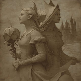 Scriptorium Aperture style, Midjourney V6.1: retro fairy-tale illustration
