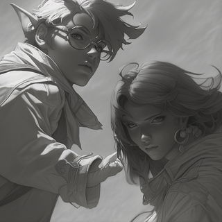 Scriptorium Aperture style, Midjourney V6.1: black-and-white manga comic strip