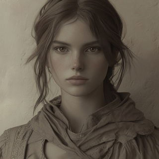 Scriptorium Aperture style, Midjourney V6.1: photographic portrait of female protagonist